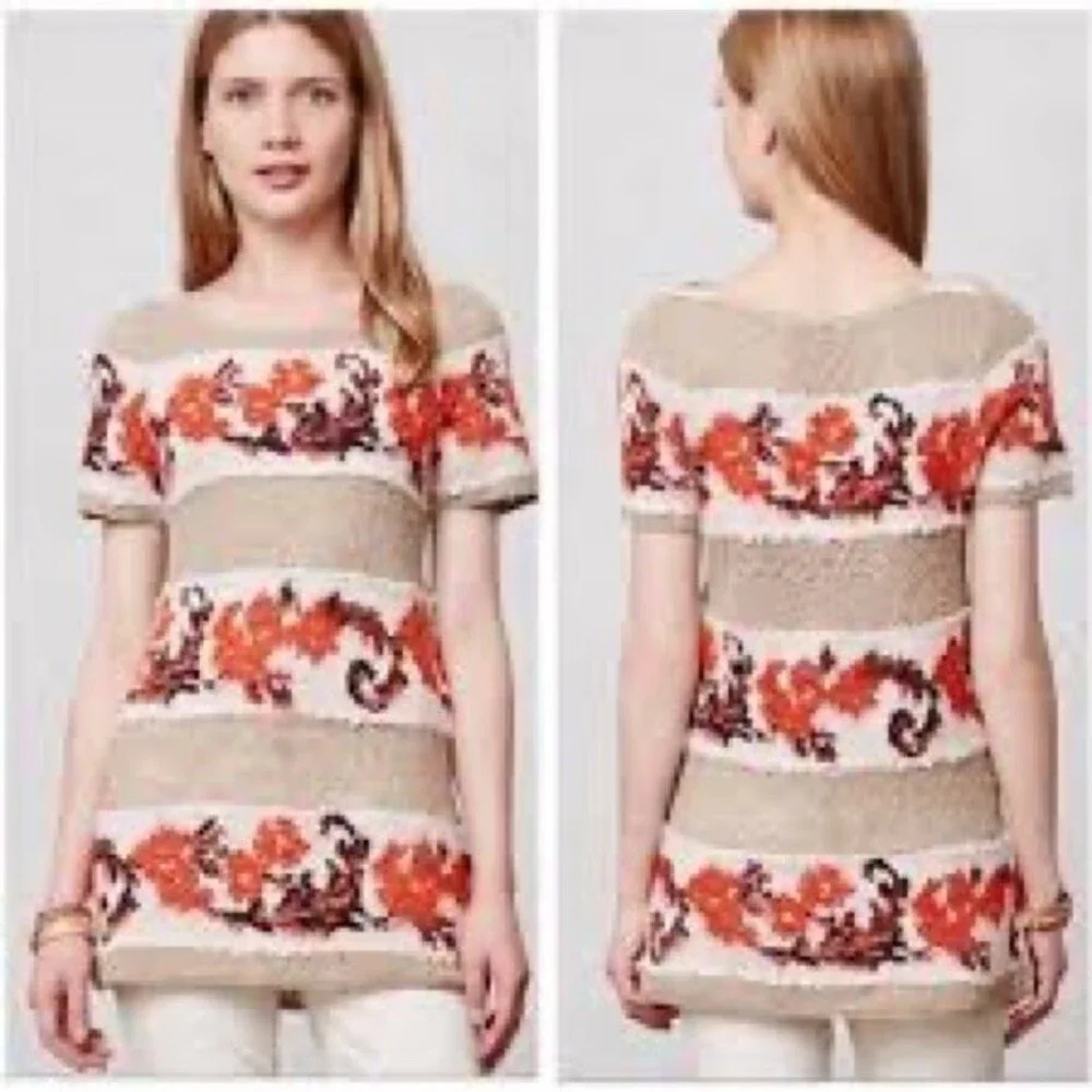Anthropologie Knitted & Knotted Banded Bouquets Alpaca Wool Cashmere Sweater S